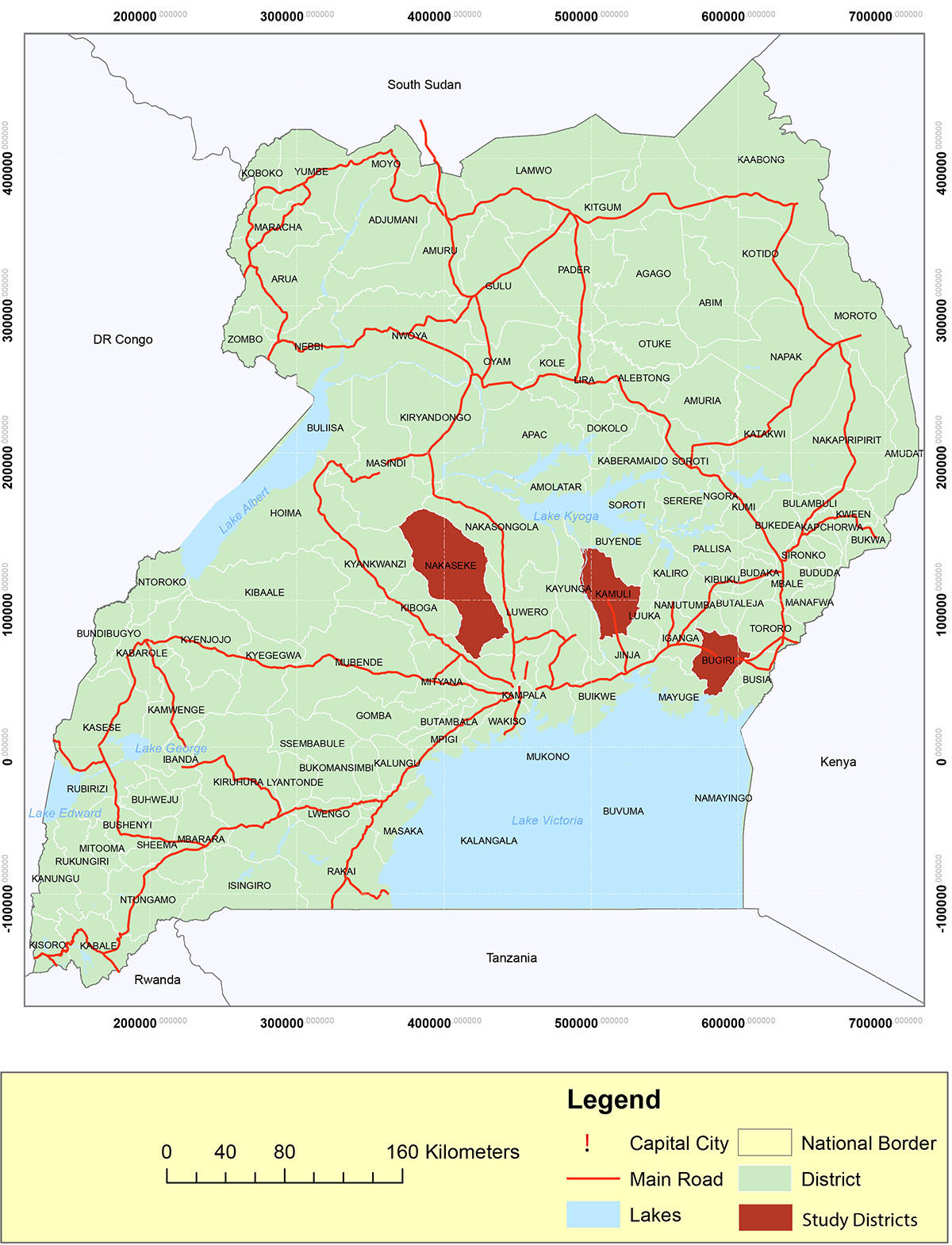 Map of Uganda Showing Study Locations