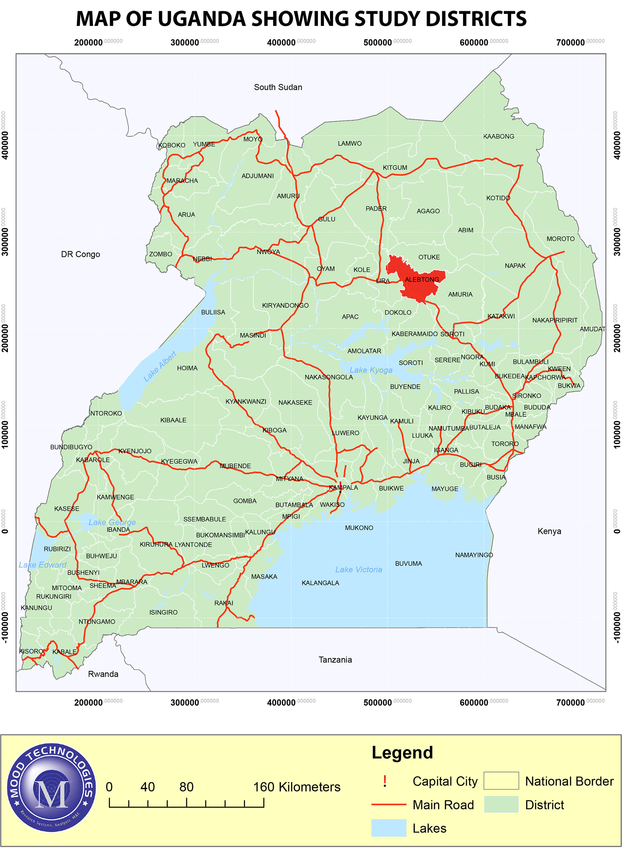Map of Uganda showing OCA S6 Baseline 2023