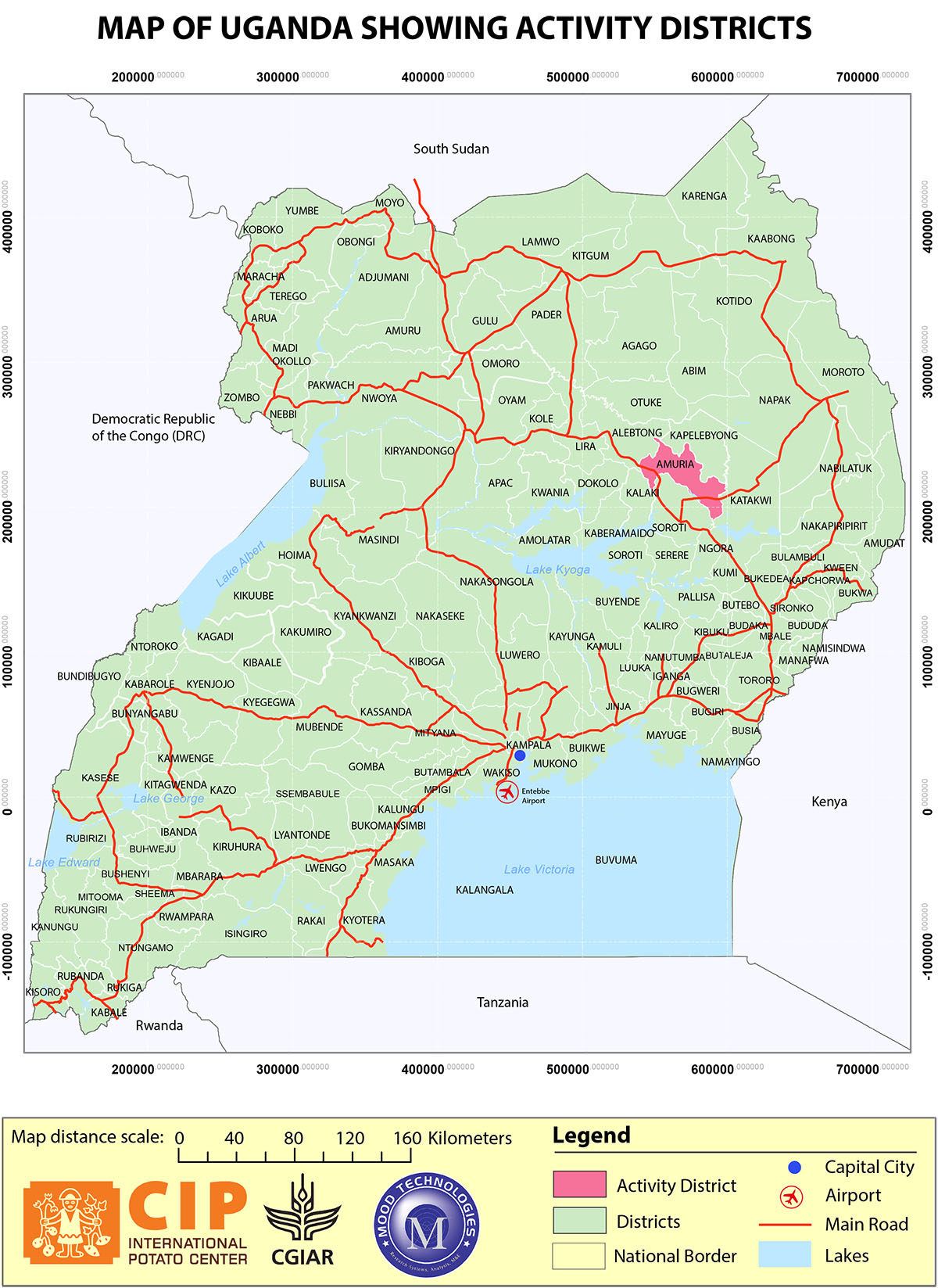 Map of Uganda showing Amuria District