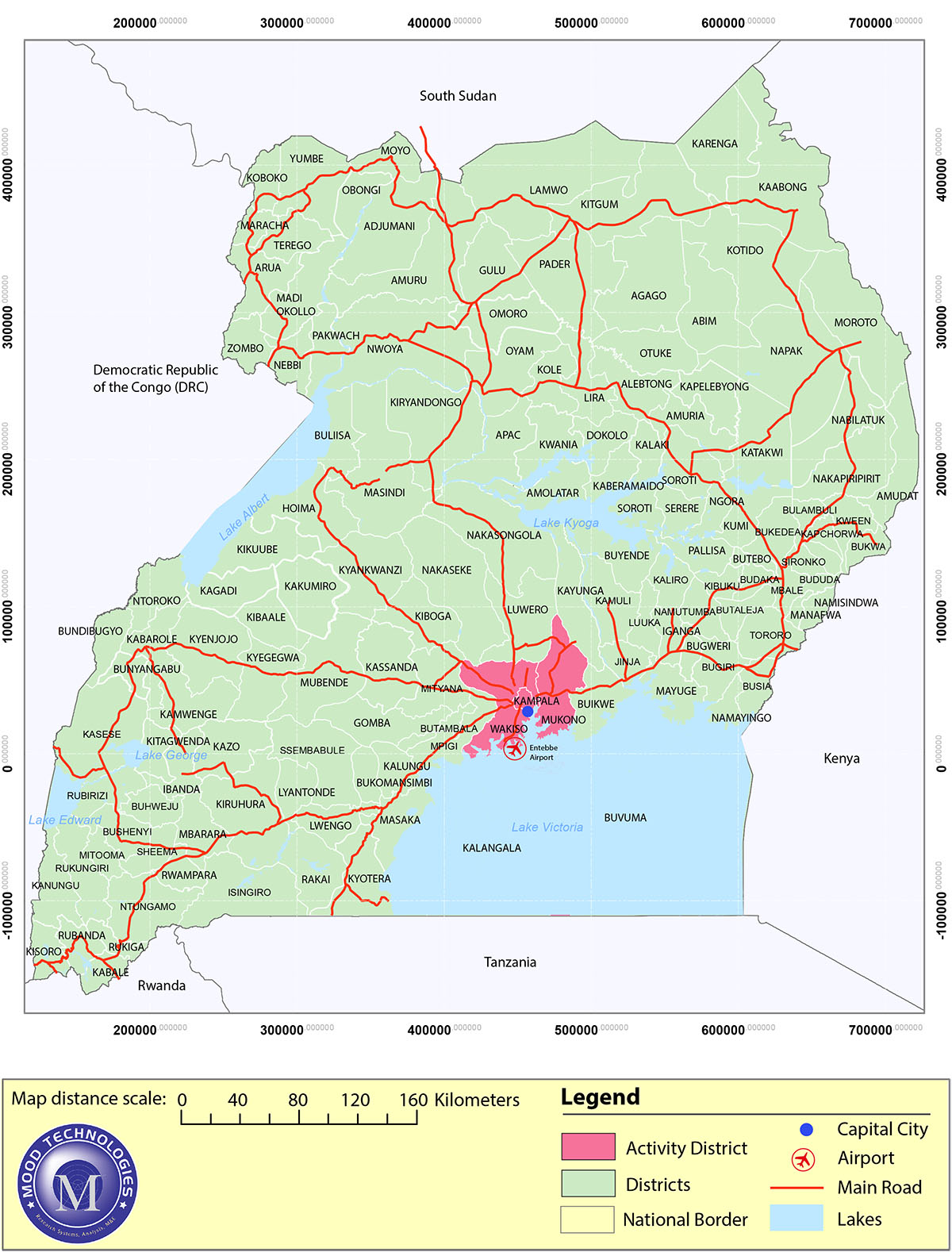 Map of Uganda showing locations of Geospatial Study of tax payers and tax collectors