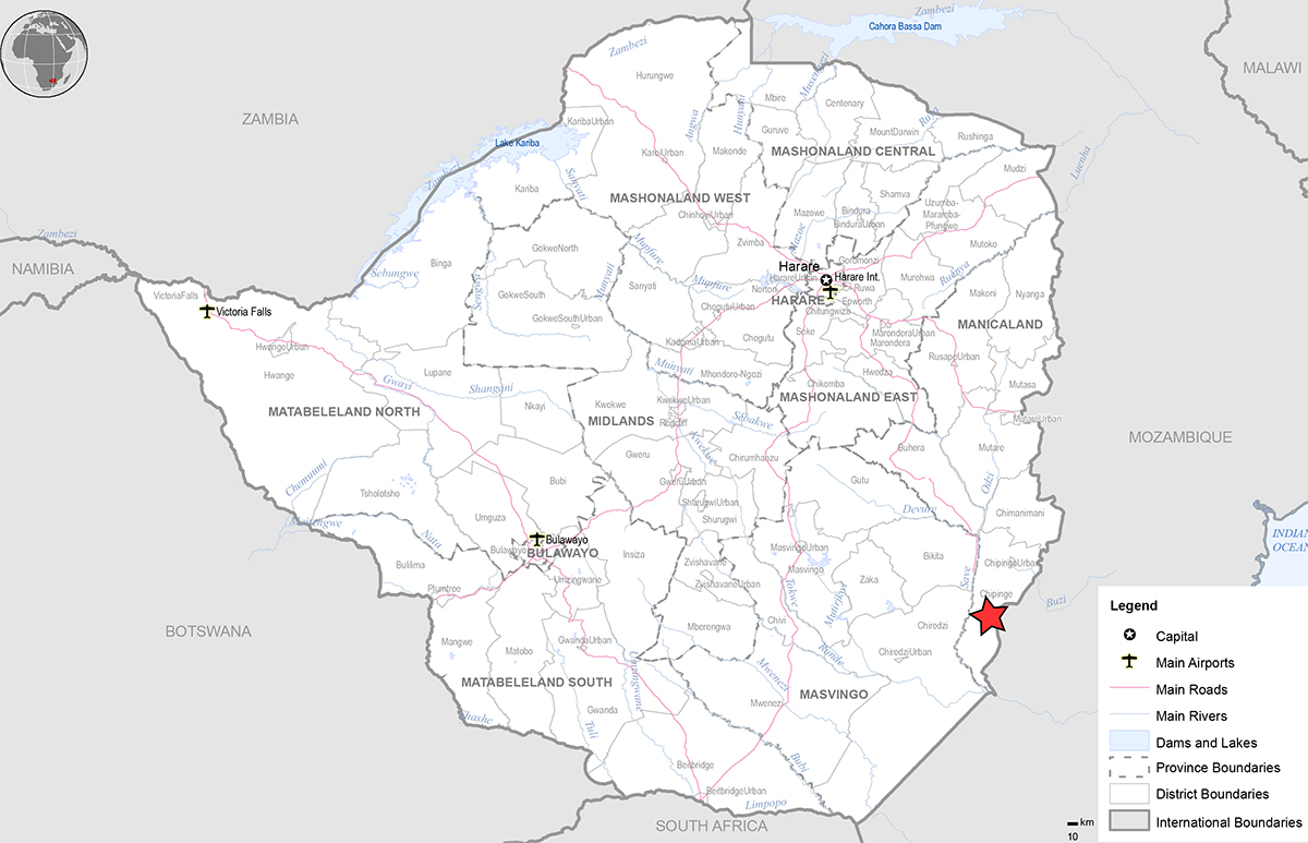 Map of Zimbabwe showing NUTRI+4AID Study Location